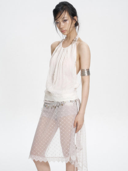 Flowers birds Market Chiffon Patchwork Lace Embroidered Beaded Tie Back Women&
