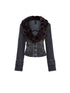Flowers birds Market Cinched Waist Vintage Slim Cropped Long Sleeve Button Women Denim Jackets