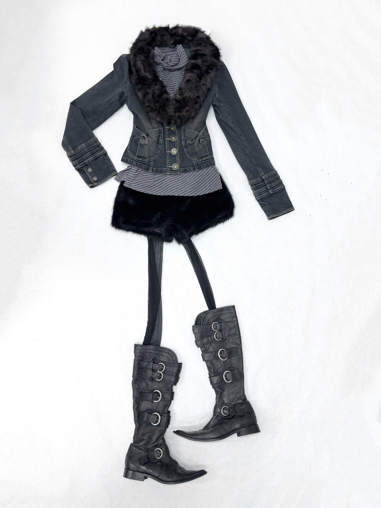 Flowers birds Market Cinched Waist Vintage Slim Cropped Long Sleeve Button Women Denim Jackets