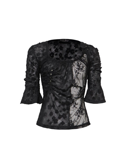 Flowers_birds_Market_Contrast_Color_Ruffle_Square_Neck_Women&