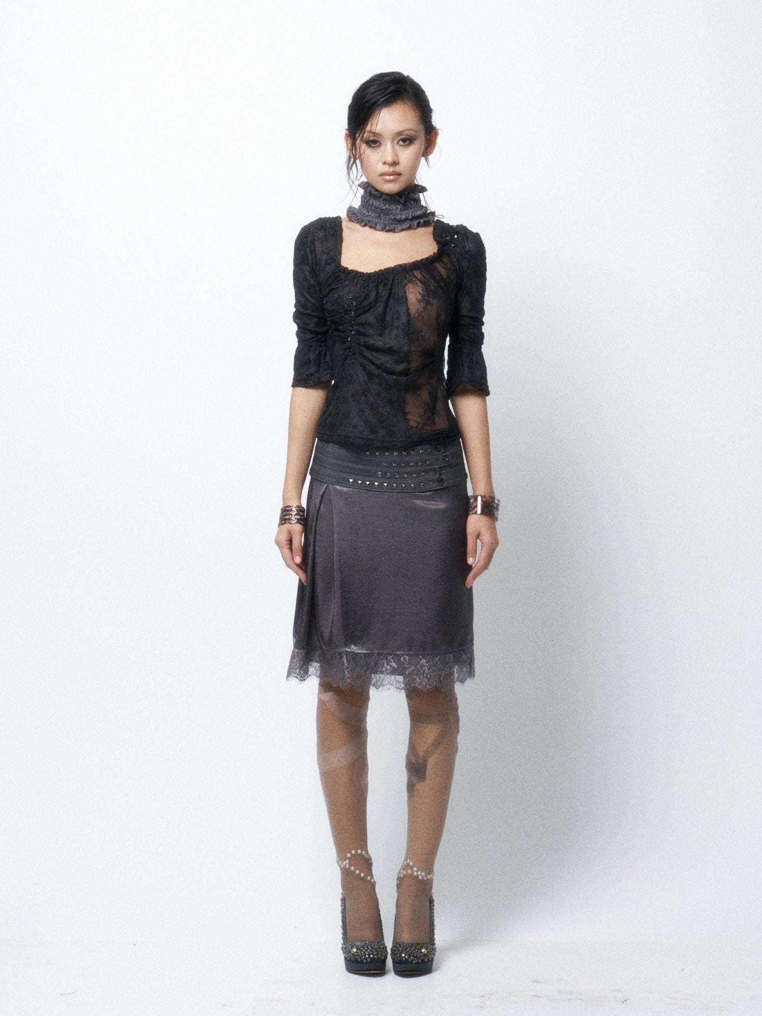 Flowers birds Market Contrast Color Ruffle Square Neck Women&