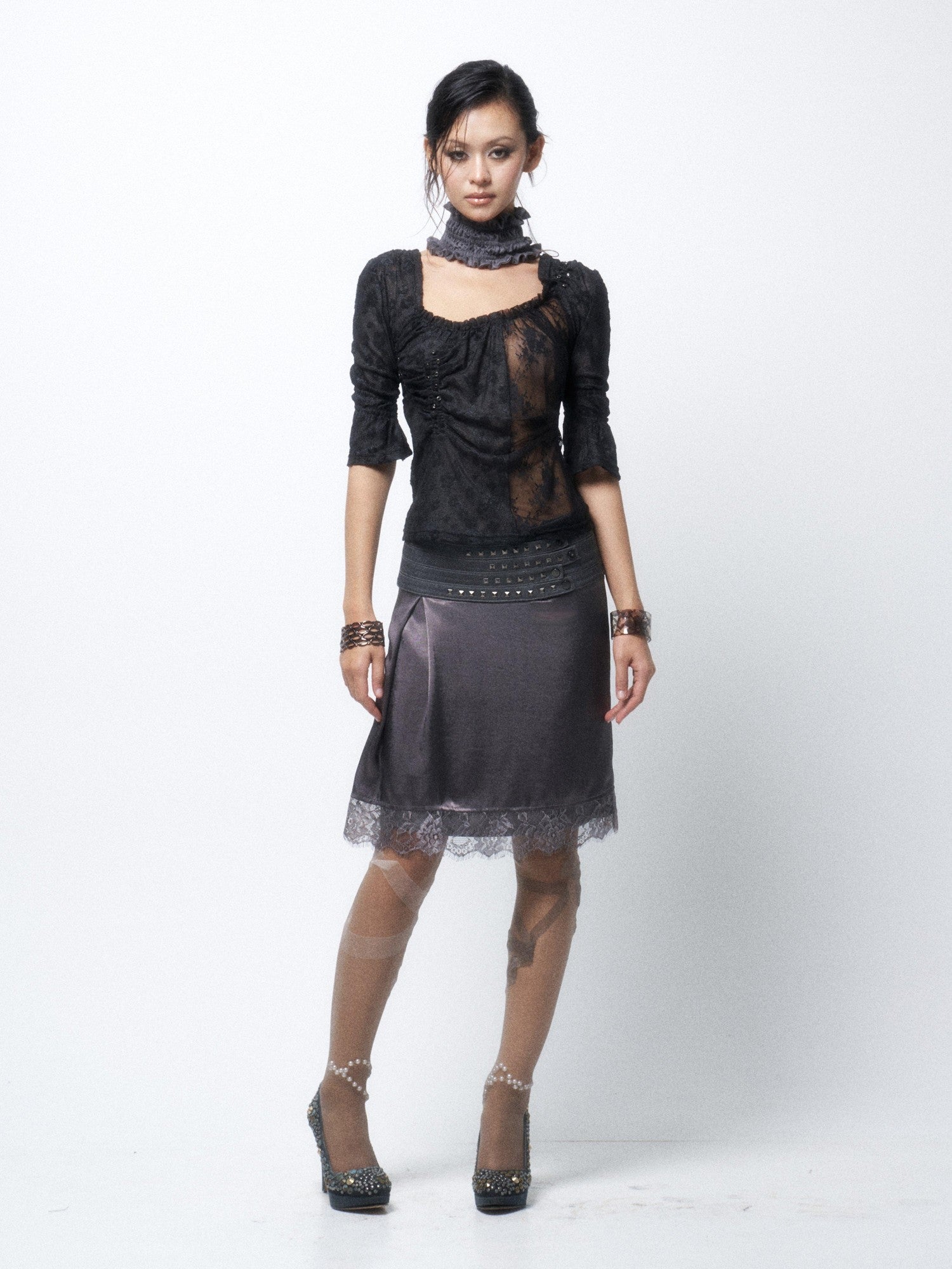 Flowers birds Market Contrast Color Ruffle Square Neck Women&