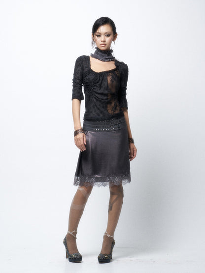 Flowers birds Market Contrast Color Ruffle Square Neck Women&