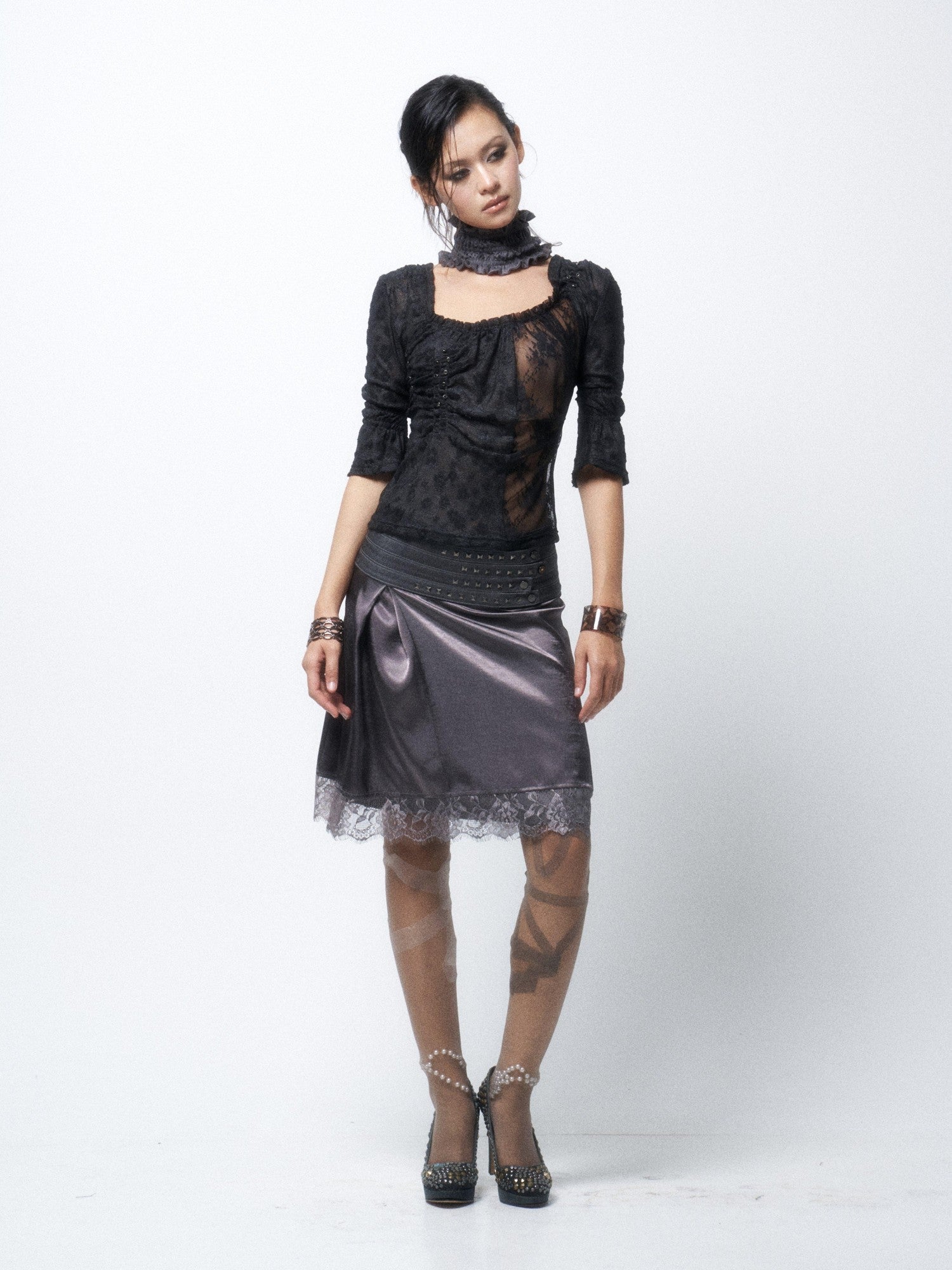 Flowers birds Market Contrast Color Ruffle Square Neck Women&