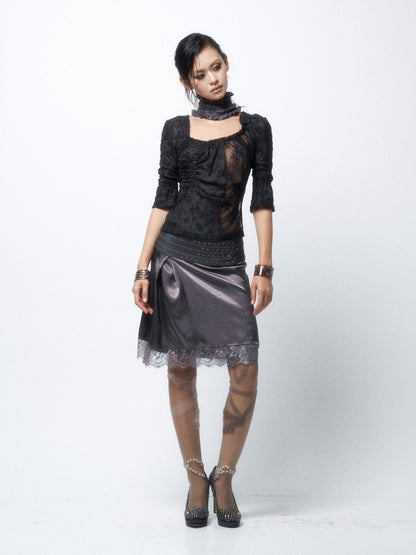 Flowers birds Market Contrast Color Ruffle Square Neck Women&