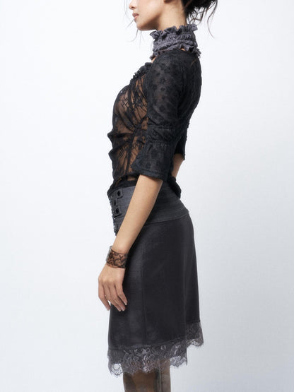 Flowers birds Market Contrast Color Ruffle Square Neck Women&