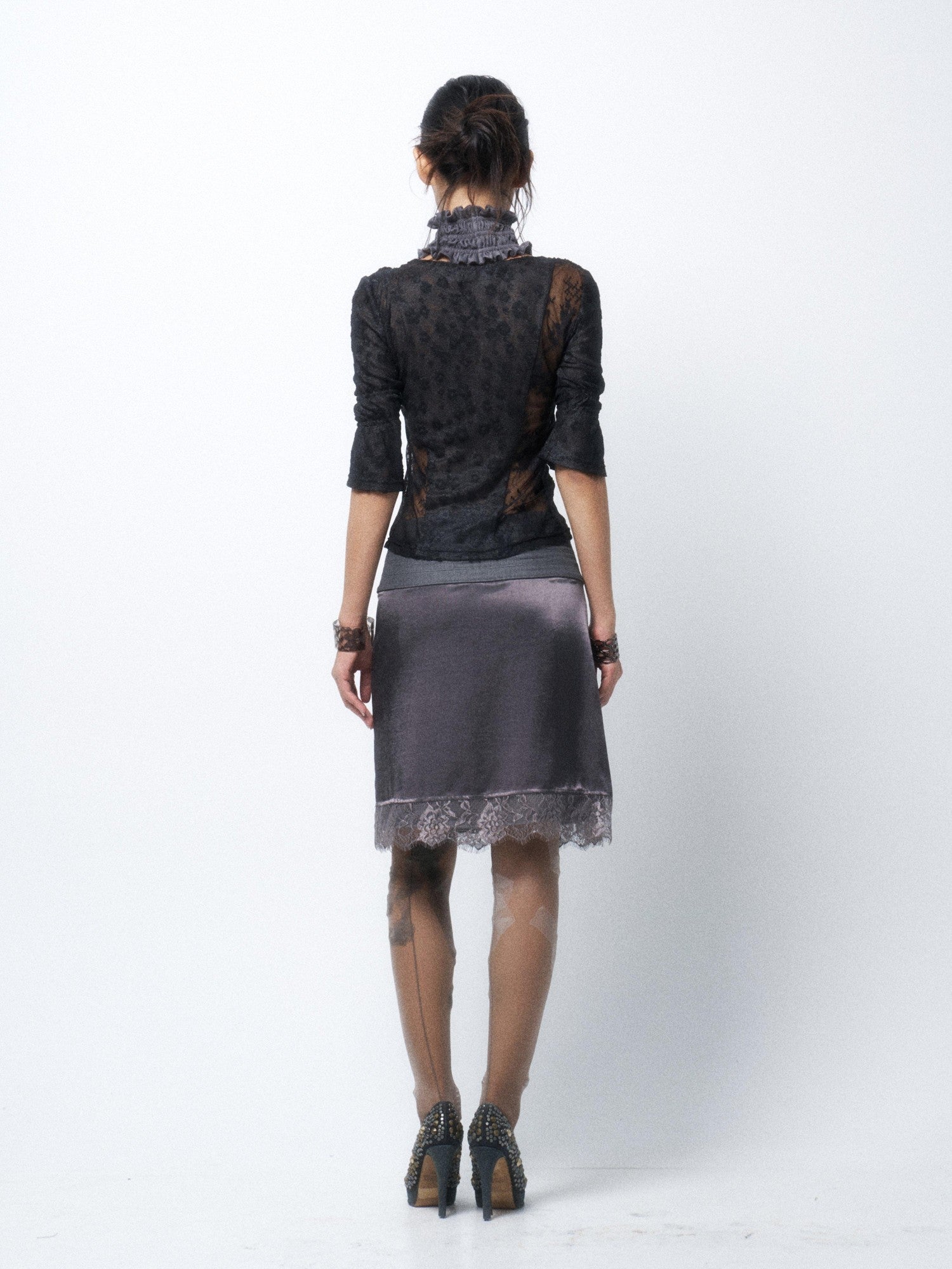 Flowers birds Market Contrast Color Ruffle Square Neck Women&