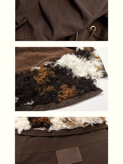 Cow Lamb Shearling Oversized Collar Parka Unisex