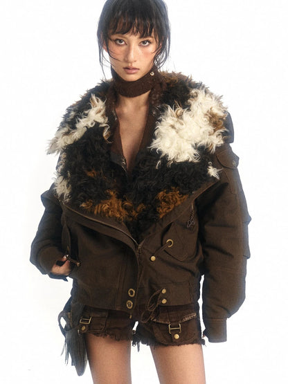 Cow Lamb Shearling Oversized Collar Parka Unisex