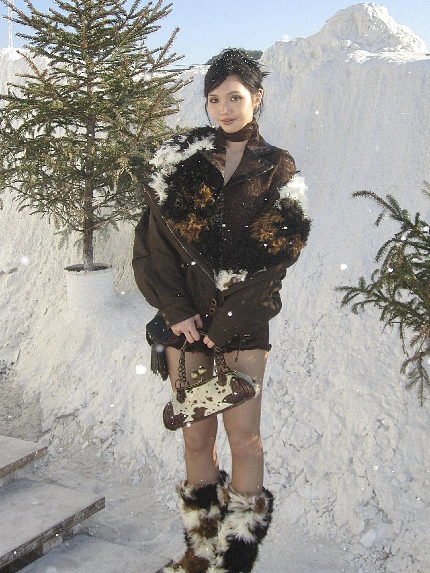 Cow Lamb Shearling Oversized Collar Parka Unisex