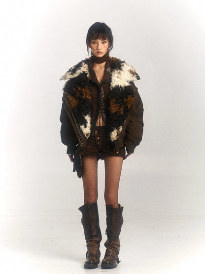 Cow Lamb Shearling Oversized Collar Parka Unisex