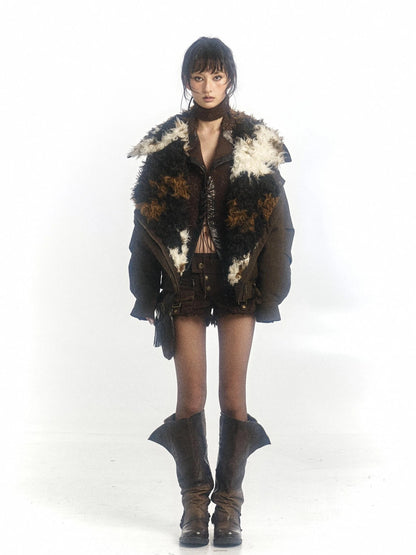 Cow Lamb Shearling Oversized Collar Parka Unisex