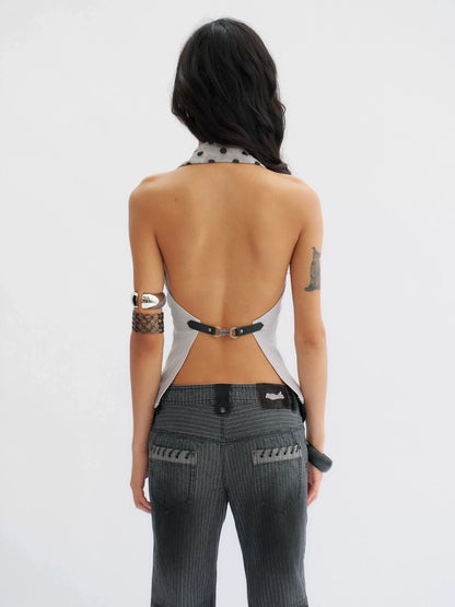 Flowers birds Market Dark Gray Striped Low Rise Flare Regular Fit Slight Stretch Cotton Women Jeans