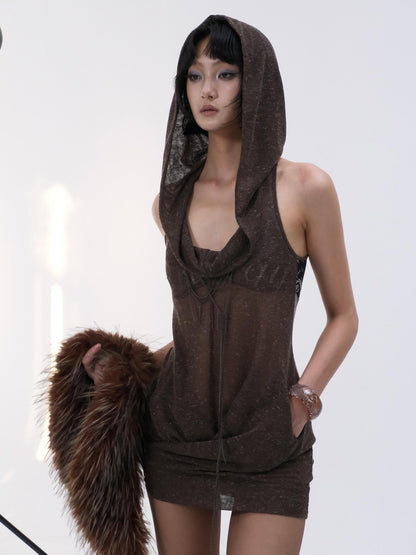 Flowers birds Market Deconstructed Knit Spliced Print Sheer Hooded Women&