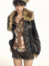 Detachable Asymmetric Shearling Collar Fitted Leather Jacket