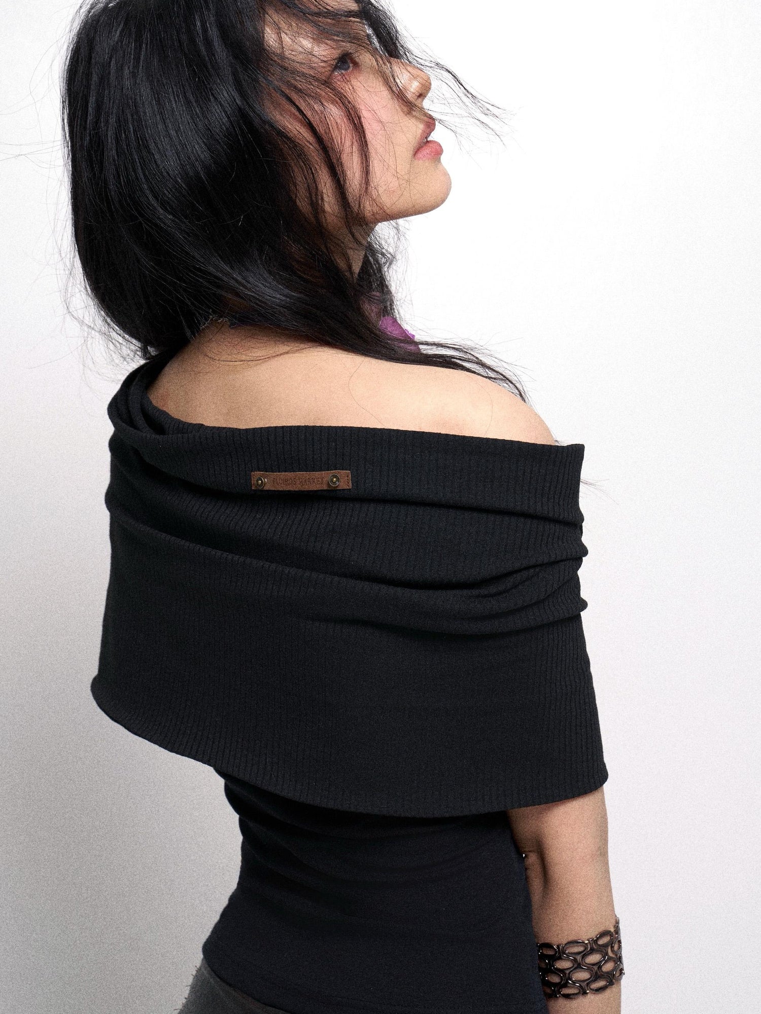 Flowers birds Market Detachable Cowl Neck Print Knit Slip Top