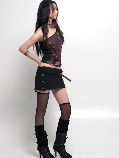 Detachable Cowl Neck Print Knit Slip Top