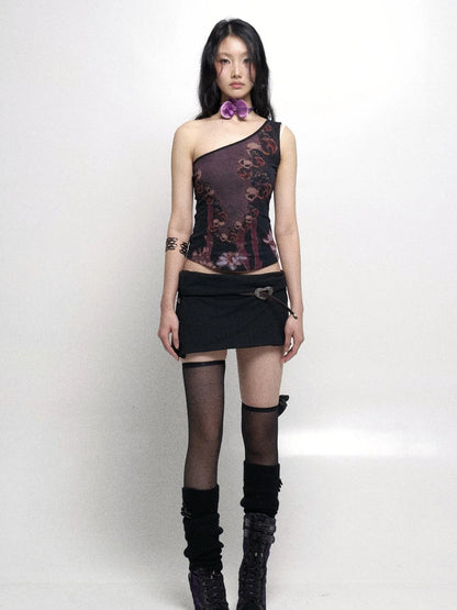 Detachable Cowl Neck Print Knit Slip Top