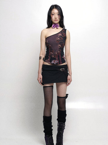 Flowers birds Market Detachable Cowl Neck Print Knit Slip Top