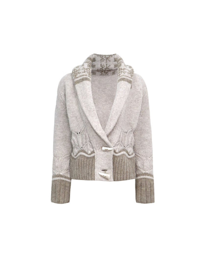 Flowers birds Market Detachable Elegant Slim Fit Contrast Vneck Women Cotton Button Cropped Jackets