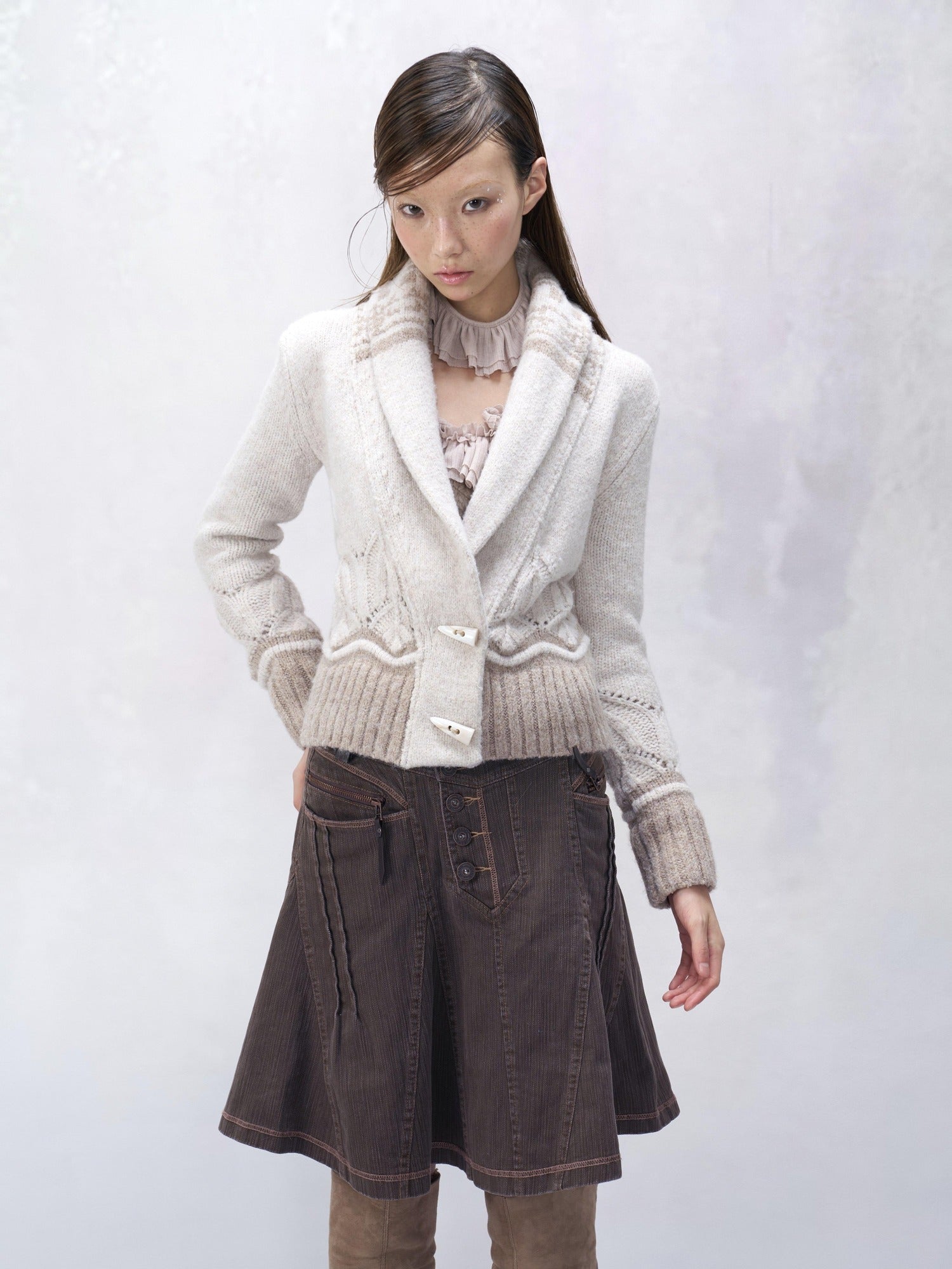 Flowers birds Market Detachable Elegant Slim Fit Contrast Vneck Women Cotton Button Cropped Jackets