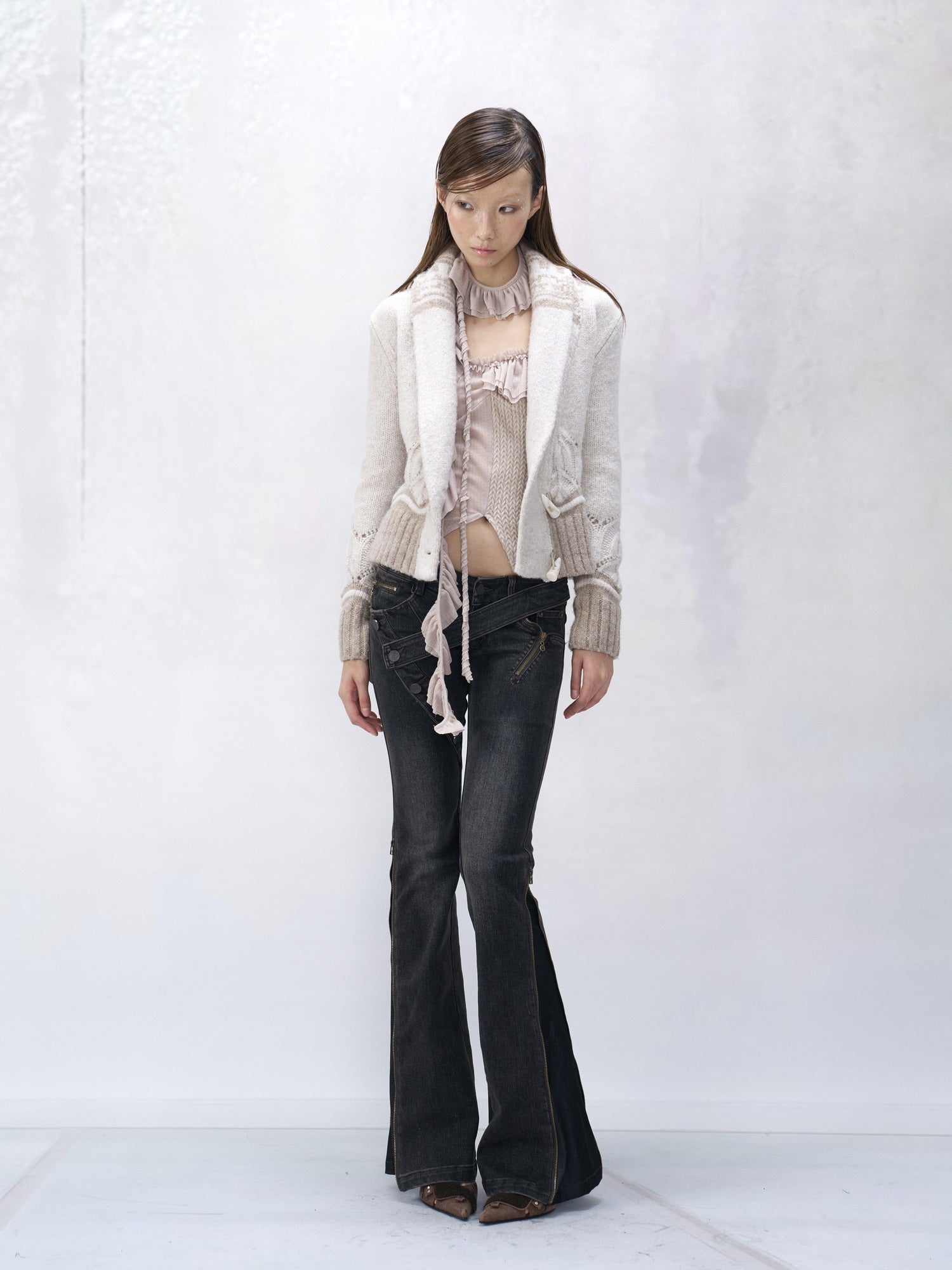 Flowers birds Market Detachable Elegant Slim Fit Contrast Vneck Women Cotton Button Cropped Jackets