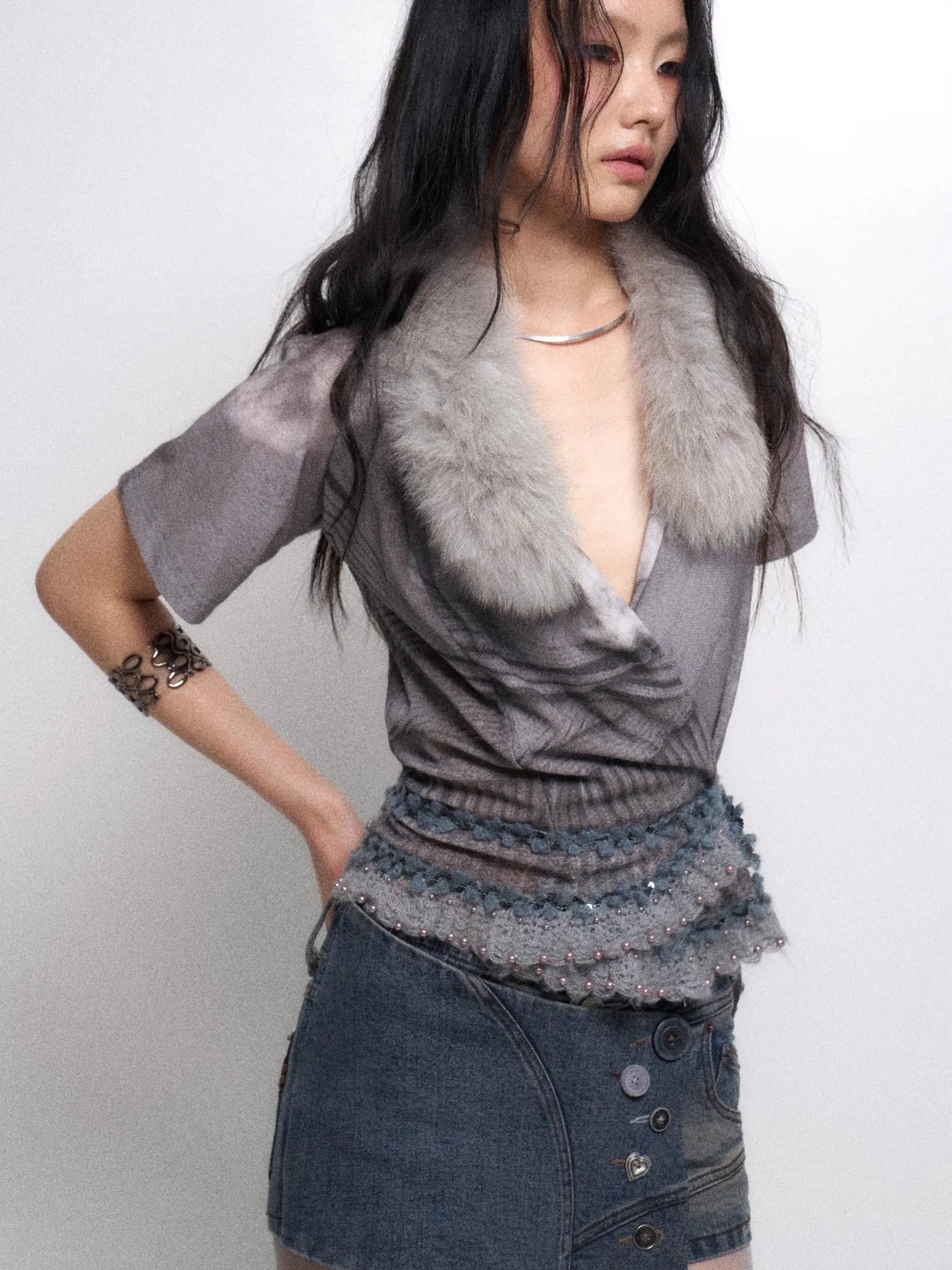 Detachable Faux Fur Collar Knit Cardigan