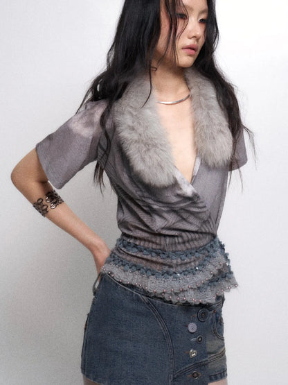 Detachable Faux Fur Collar Knit Cardigan