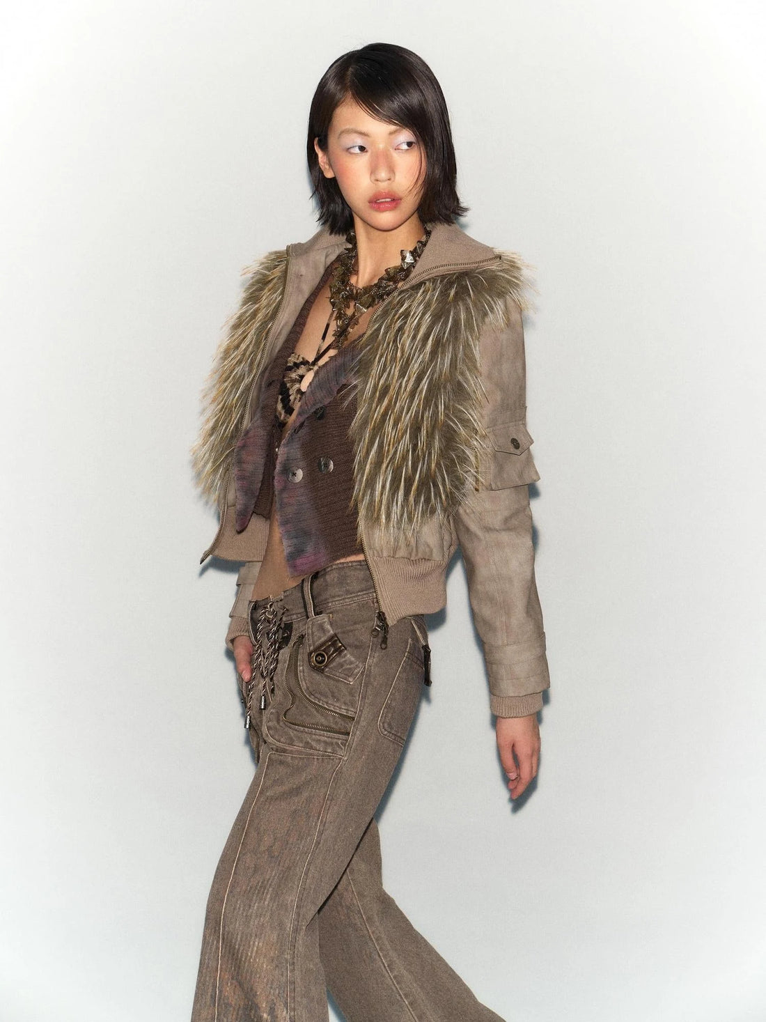 Detachable Faux Fur Windproof Leather Jacket