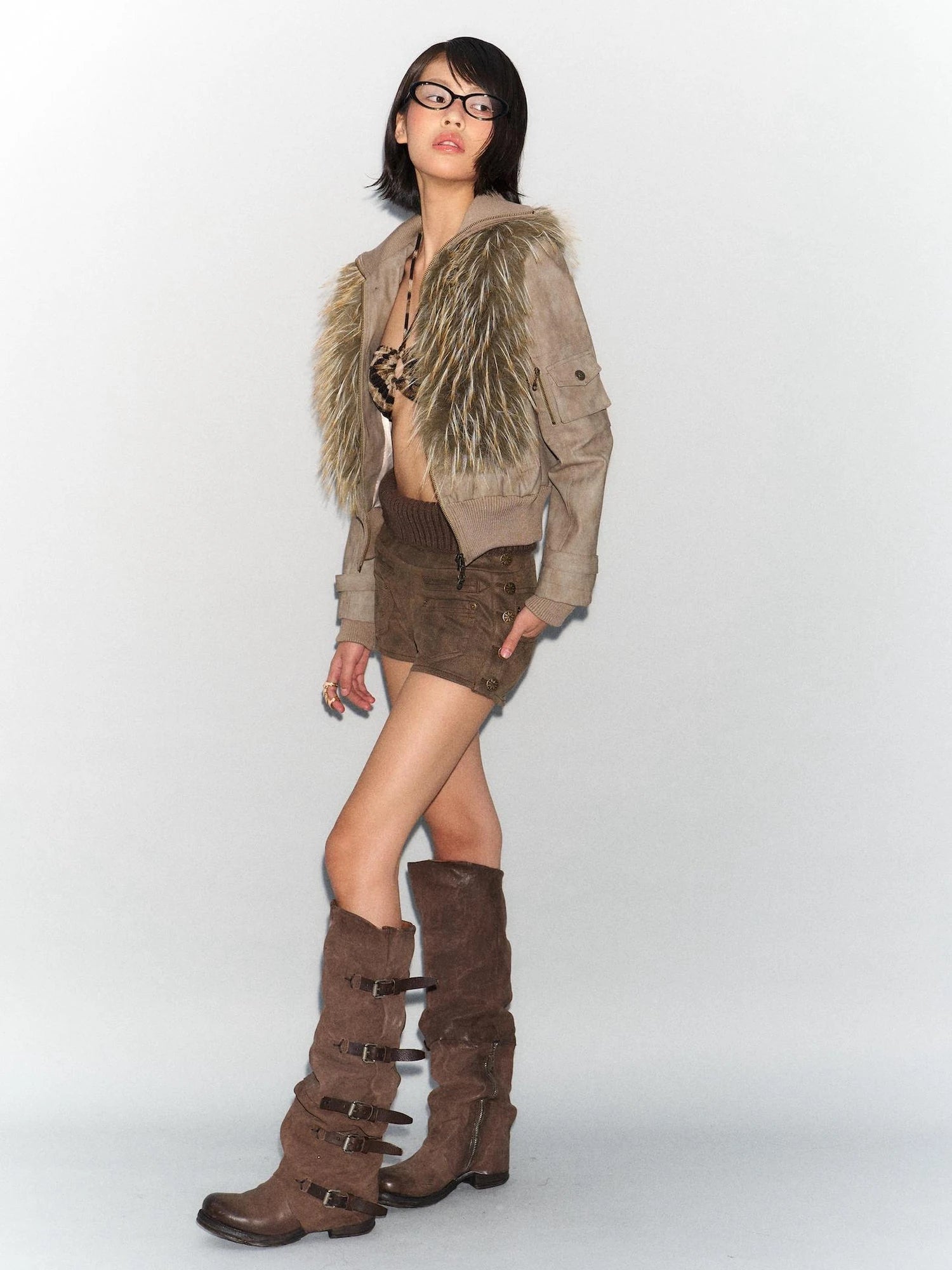 Detachable Faux Fur Windproof Leather Jacket