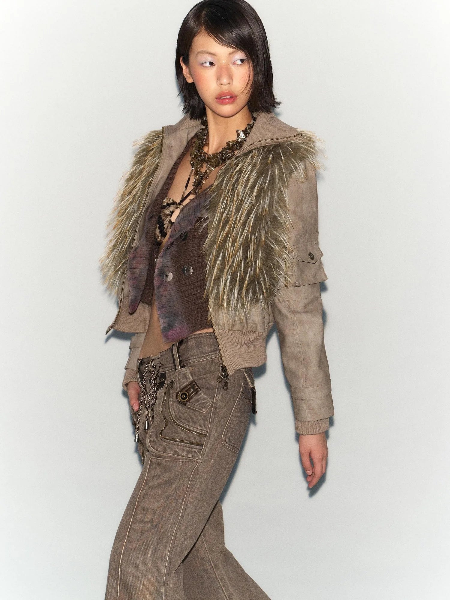 Detachable Faux Fur Windproof Leather Jacket