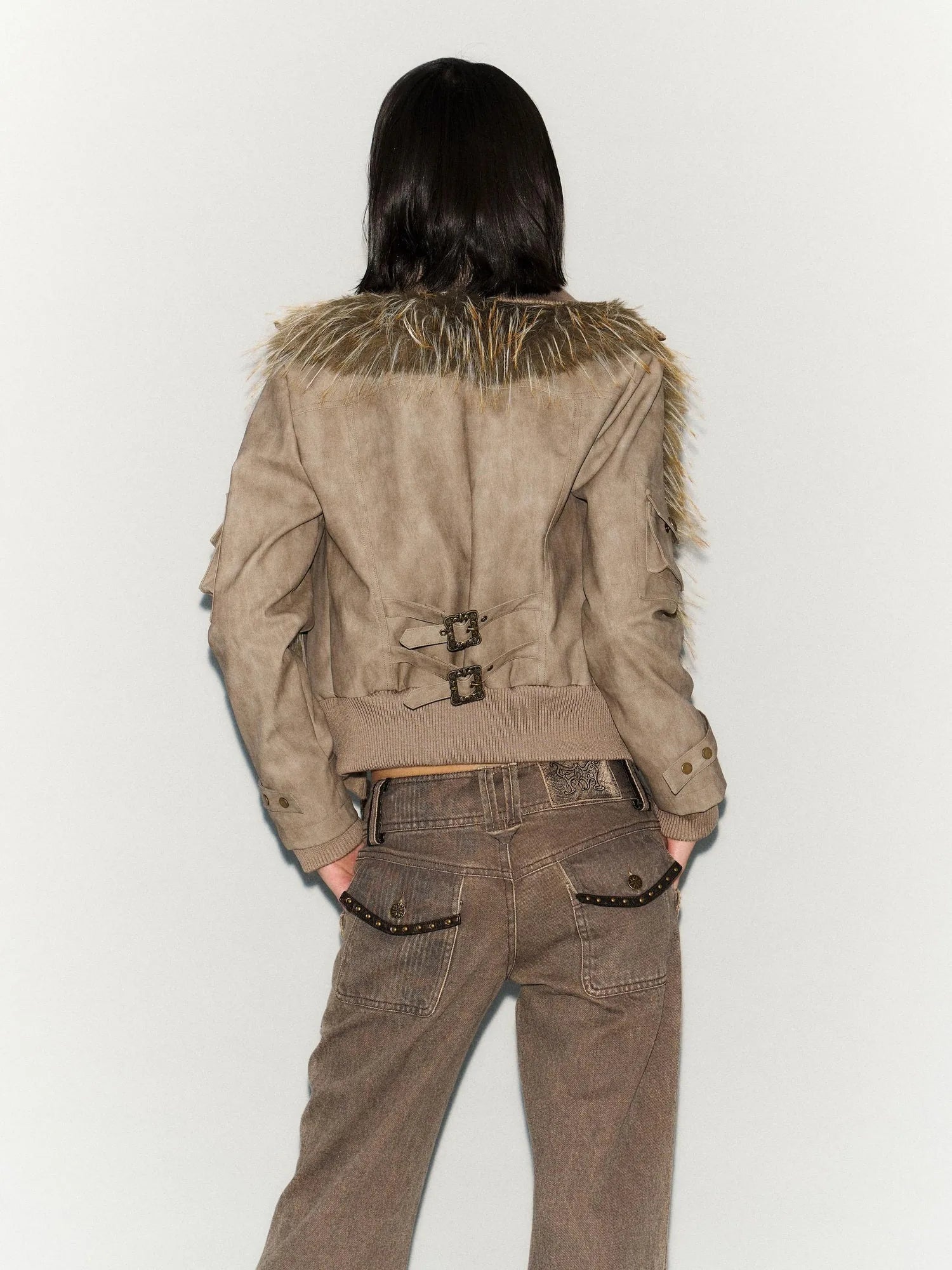 Detachable Faux Fur Windproof Leather Jacket