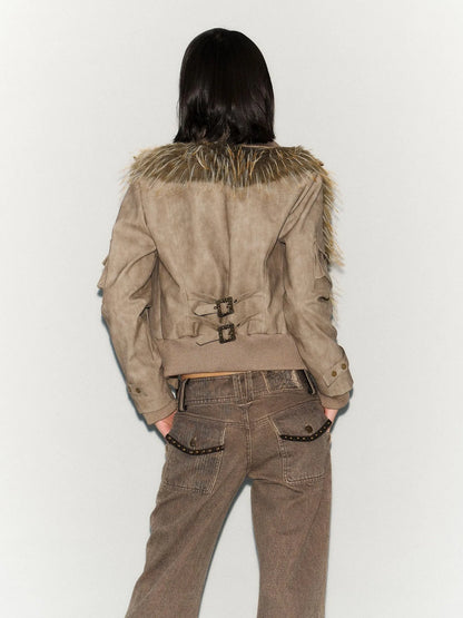 Detachable Faux Fur Windproof Leather Jacket