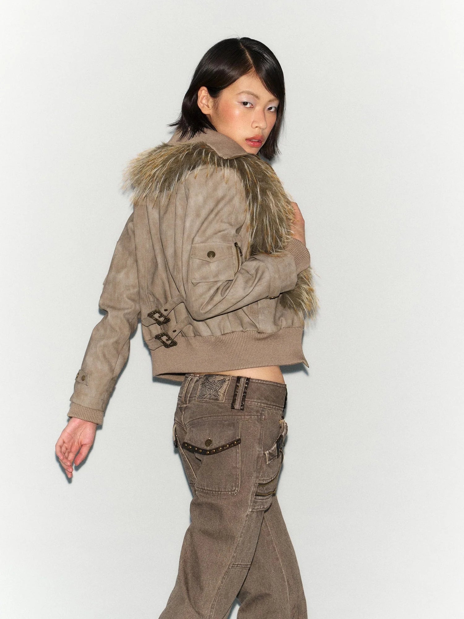 Detachable Faux Fur Windproof Leather Jacket