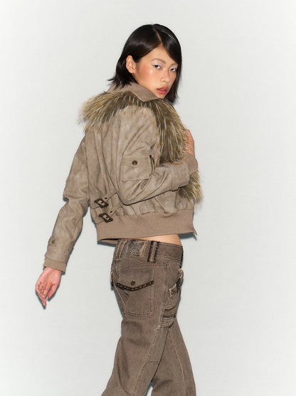 Detachable Faux Fur Windproof Leather Jacket