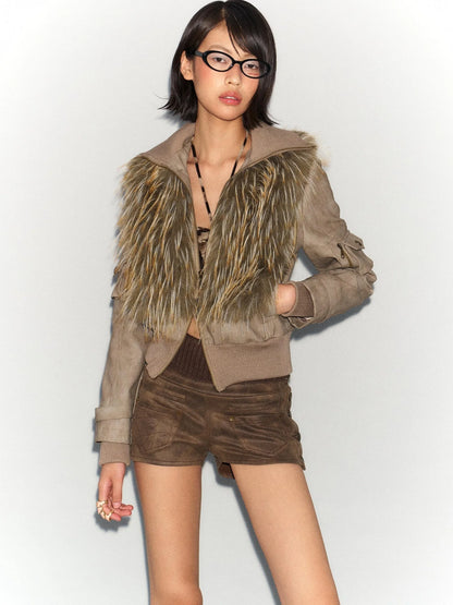 Detachable Faux Fur Windproof Leather Jacket