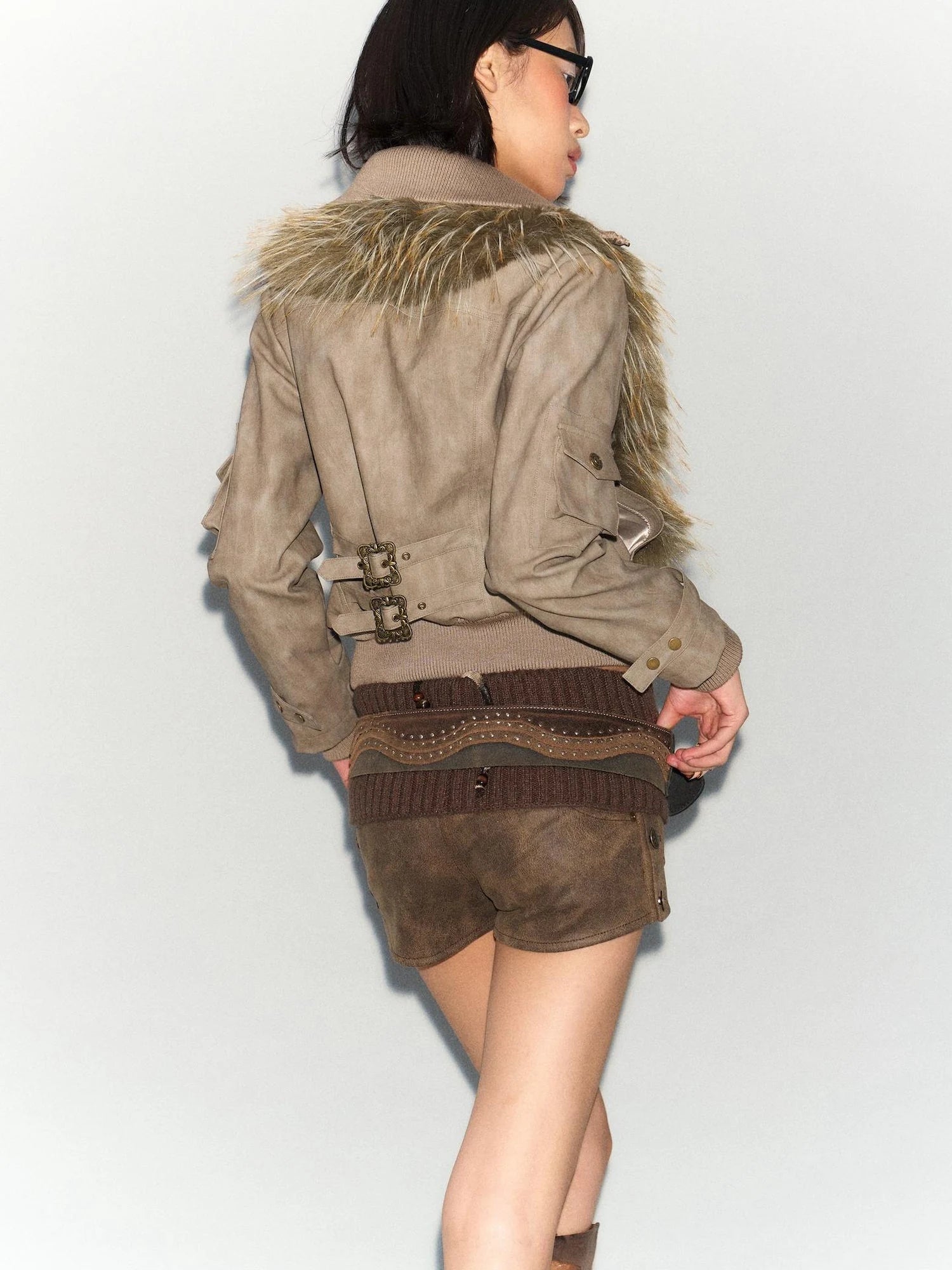 Detachable Faux Fur Windproof Leather Jacket
