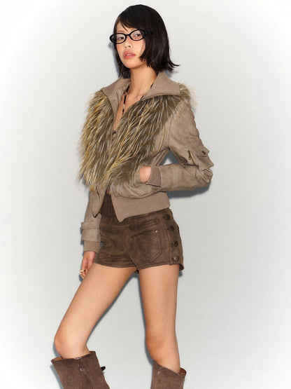 Detachable Faux Fur Windproof Leather Jacket