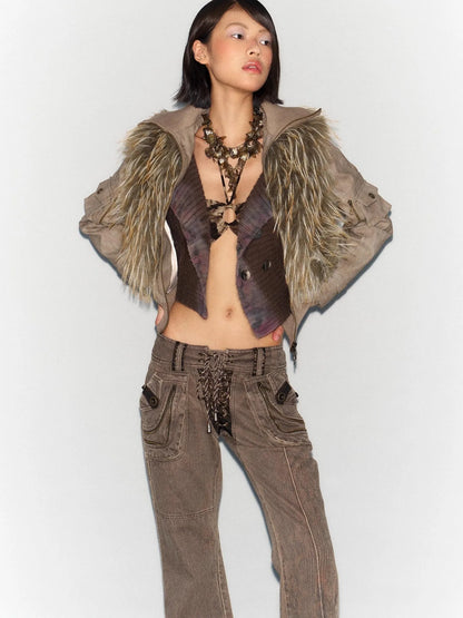 Detachable Faux Fur Windproof Leather Jacket
