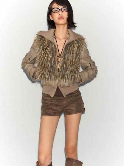 Detachable Faux Fur Windproof Leather Jacket