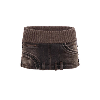 Flowers_birds_Market_Distressed_Patchwork_Cotton_Low_Waist_A_Line_Casual_Women_Dark_Brown_Mini_Skirt_MISSTT