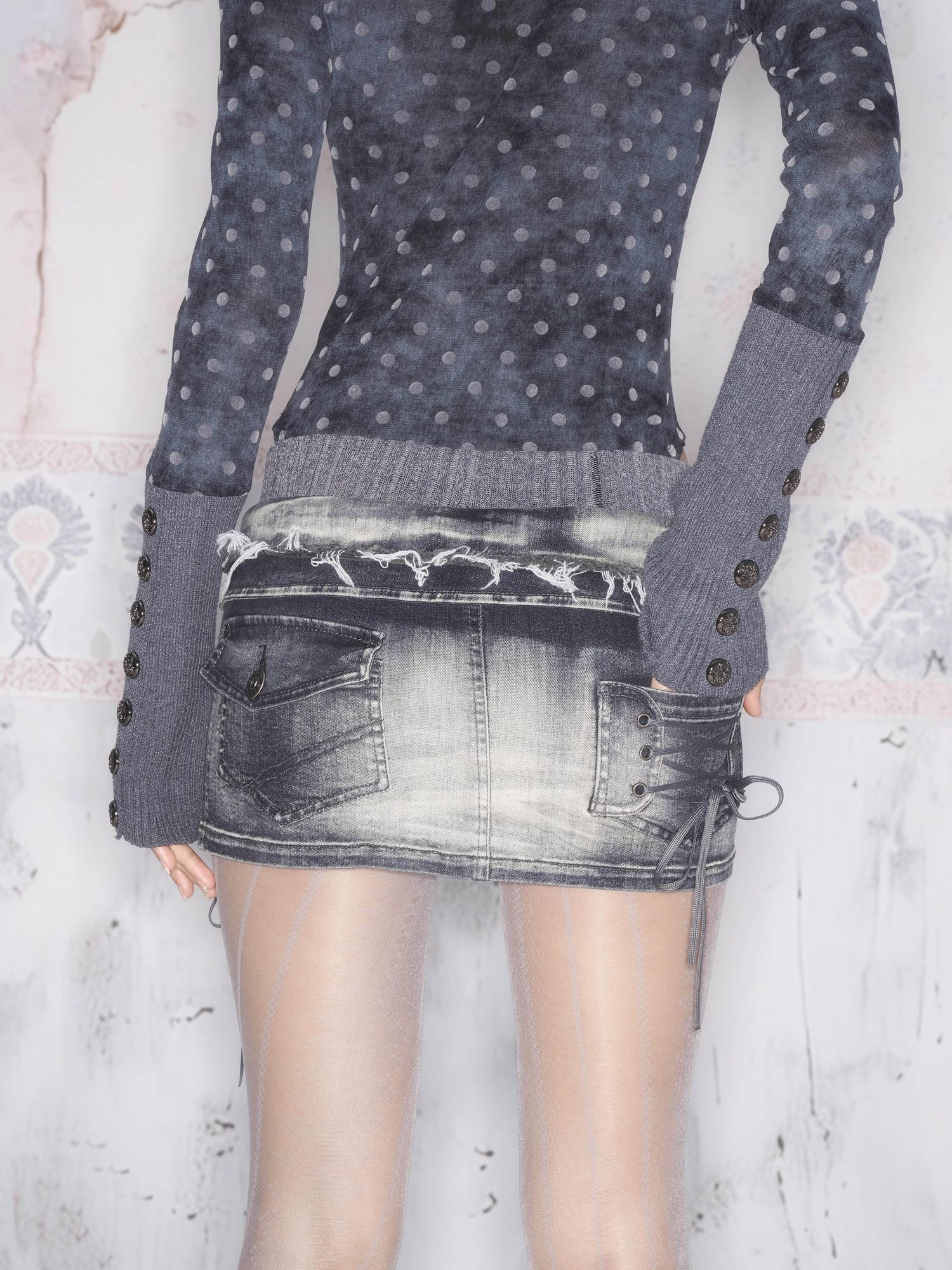 Flowers_birds_Market Distressed Patchwork Mid Waist Slim Fit Denim Bodycon Women Blue Mini Skirts