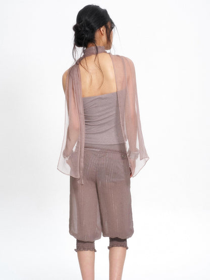 Flowers birds Market Dusty Pink Beaded Embroidery Layered Knit Cape Women&