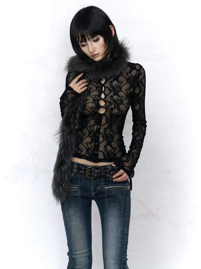 Flowers_birds_Market Elegant Composite Lace High Neck Floral Layering Women Black Long Sleeve T-Shirts