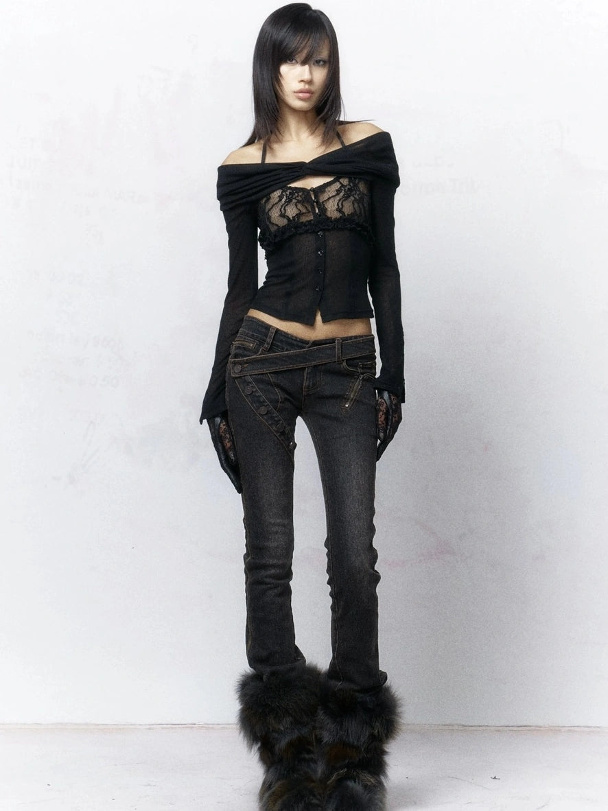 Elegant Cotton Knit Slim Fit Long Sleeve Buttoned Collared Cropped Women T-Shirt