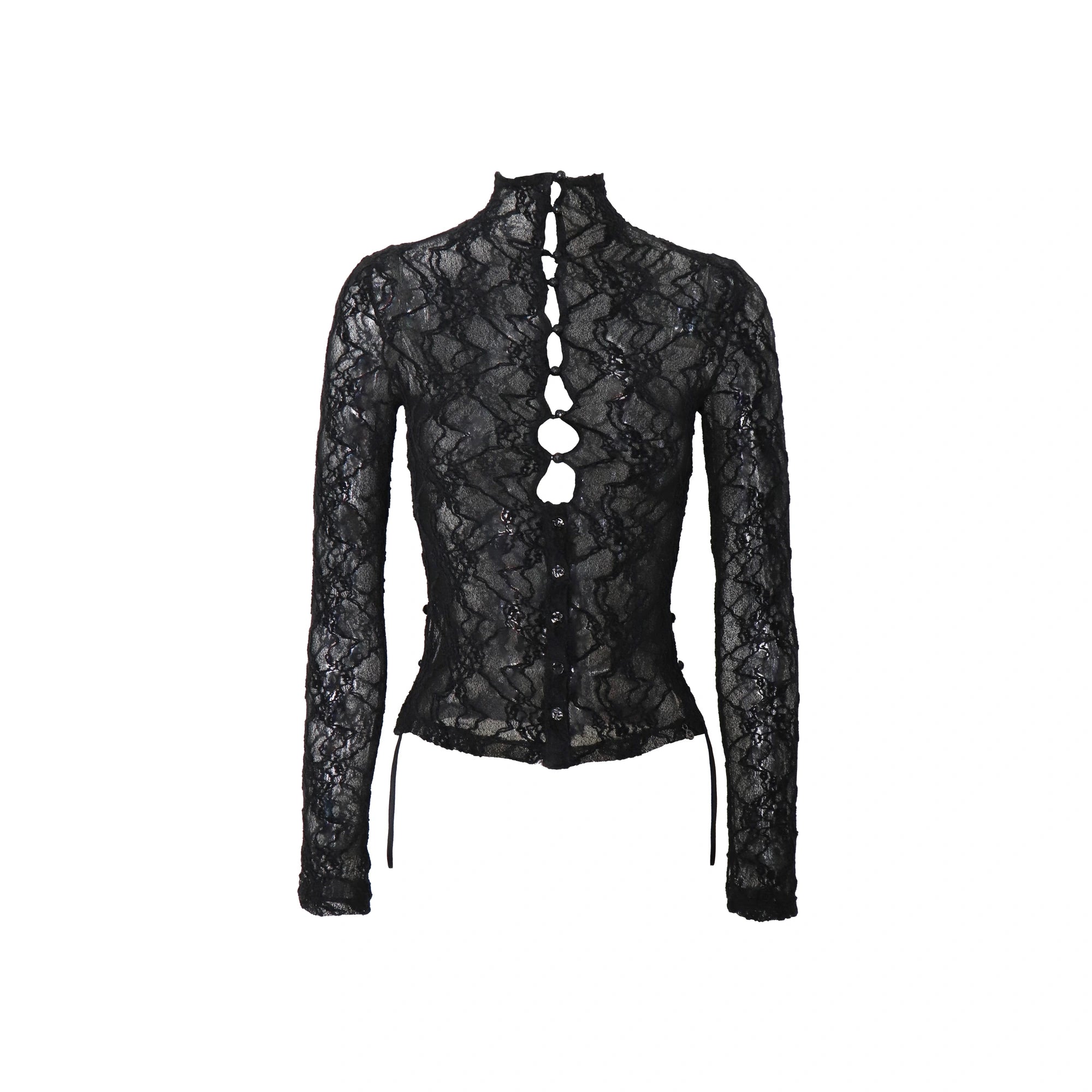 Flowers_birds_Market_Elegant_Lace_High_Neck_Floral_Button_Front_Women_Office_Work_Black_Blouse_MISSTT