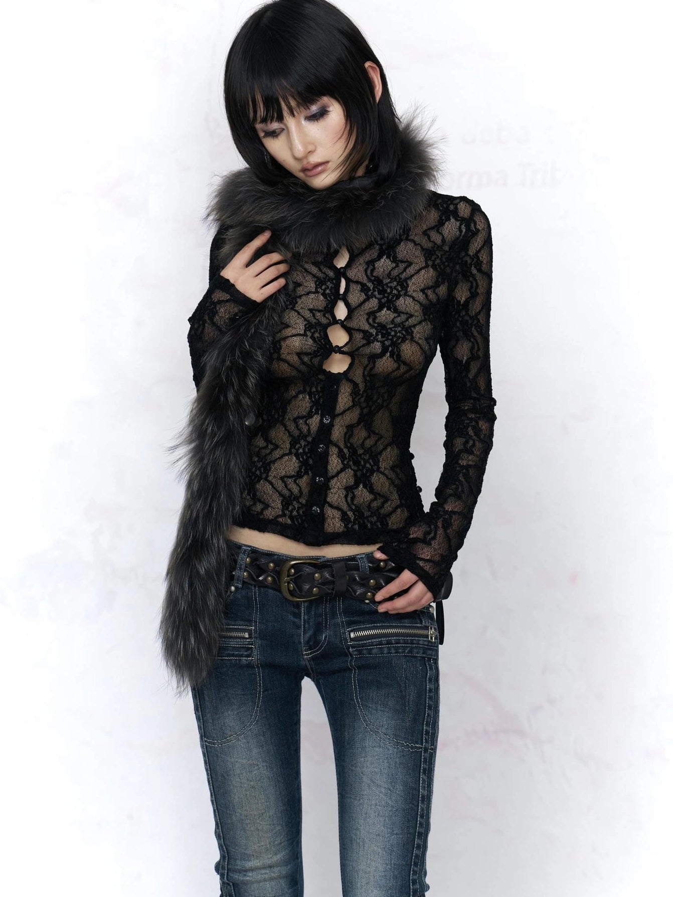 Flowers birds Market Elegant Lace High Neck Floral Button Front Women Office Work Black Blouse