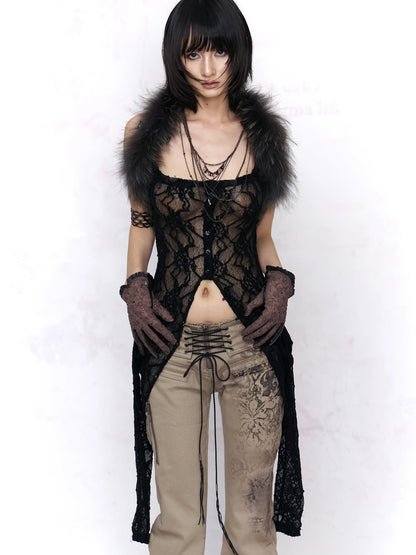 Flowers birds Market Elegant Lace High Neck Floral Button Front Women Office Work Black Blouse