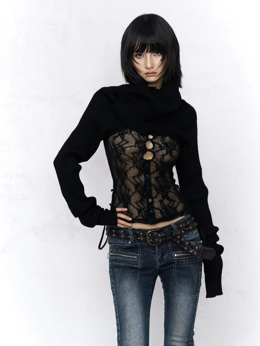 Flowers birds Market Elegant Lace High Neck Floral Button Front Women Office Work Black Blouse