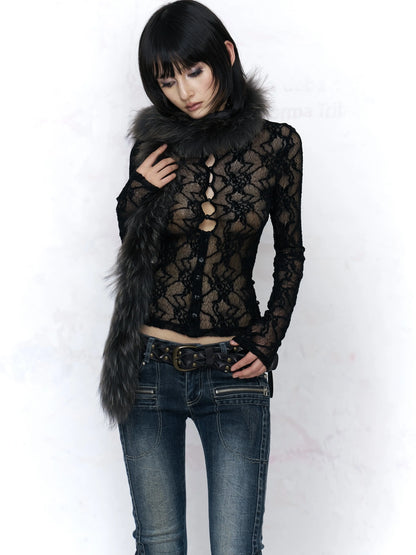 Flowers birds Market Elegant Lace High Neck Floral Button Front Women Office Work Black Blouse